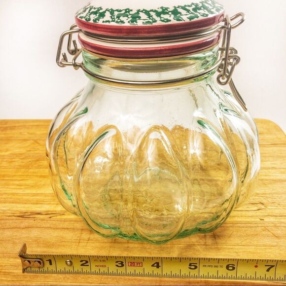 Pumpkin-Shaped Glass Christmas Clamp Jar Italy - Picture 9 of 13